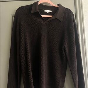 Madewell Men's Dark Brown Ribbed V-Neck Polo Sweater
